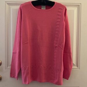 Bradley Bayou Long Sleeve Tunic Sweater/Grommets/Salmon/Size Large/NEW!